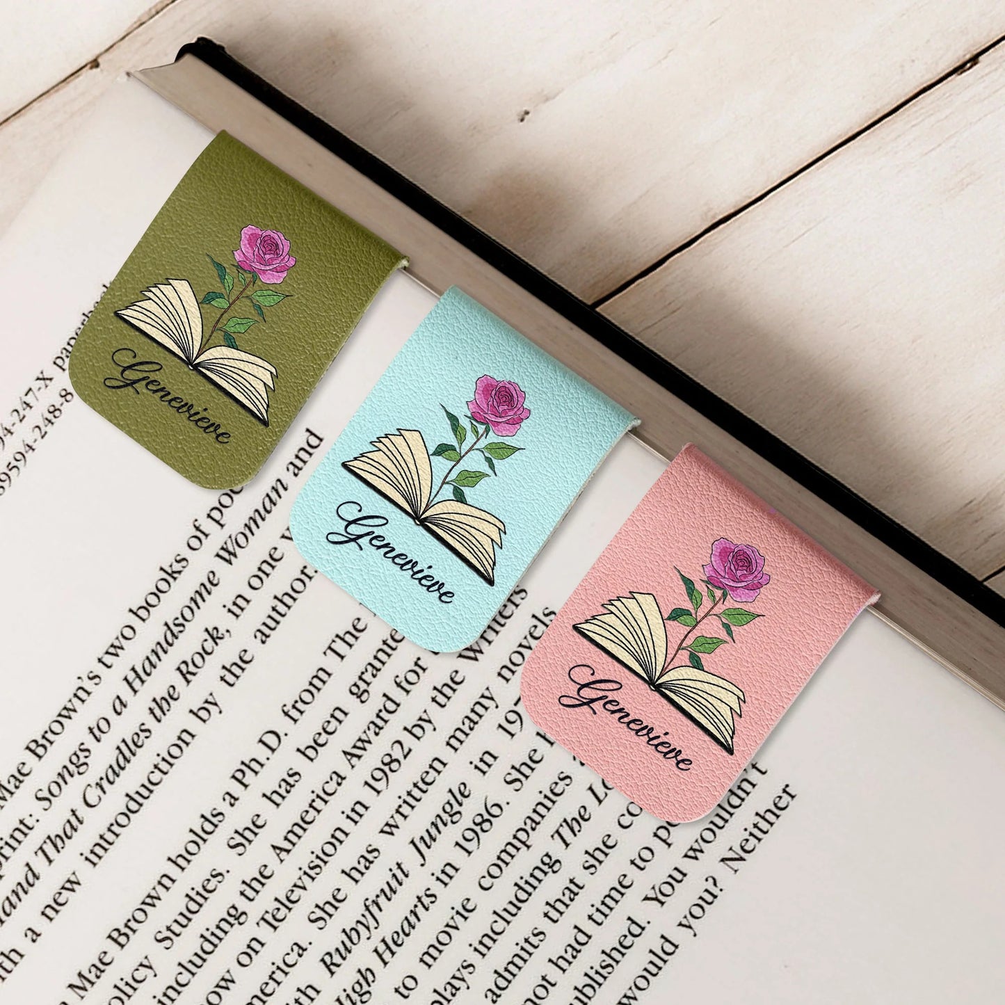 Personalisiertes magnetisches Lesezeichen aus Leder – Name & Geburtsblume