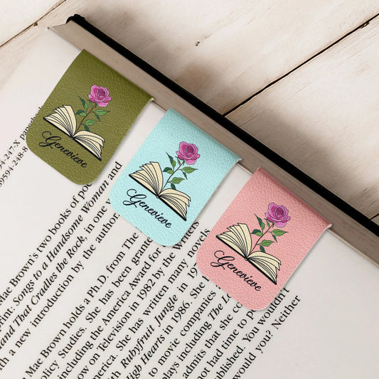 Personalisiertes magnetisches Lesezeichen aus Leder – Name & Geburtsblume