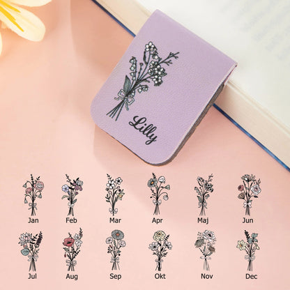Personalisiertes magnetisches Lederlesezeichen – Geburtsblume