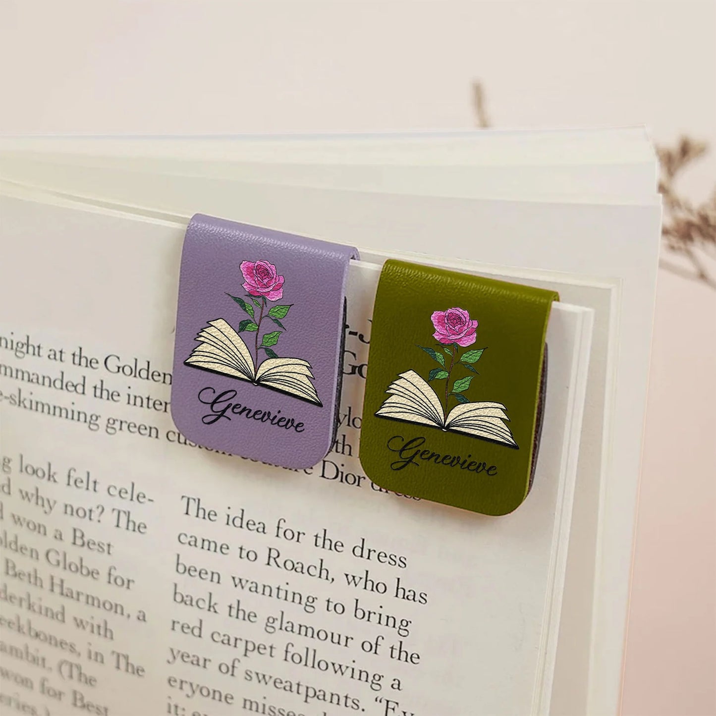Personalisiertes magnetisches Lesezeichen aus Leder – Name & Geburtsblume
