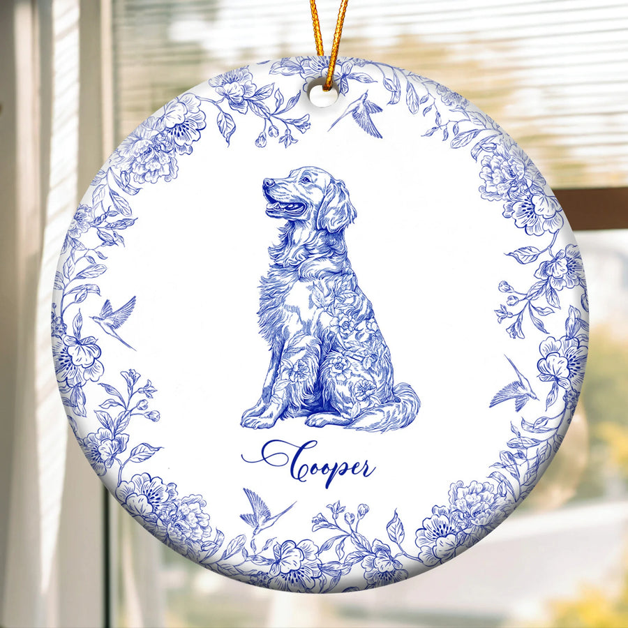 Personalisierter Weihnachtsschmuck – Hundeliebhaber – Toile de Jouy im französischen Stil
