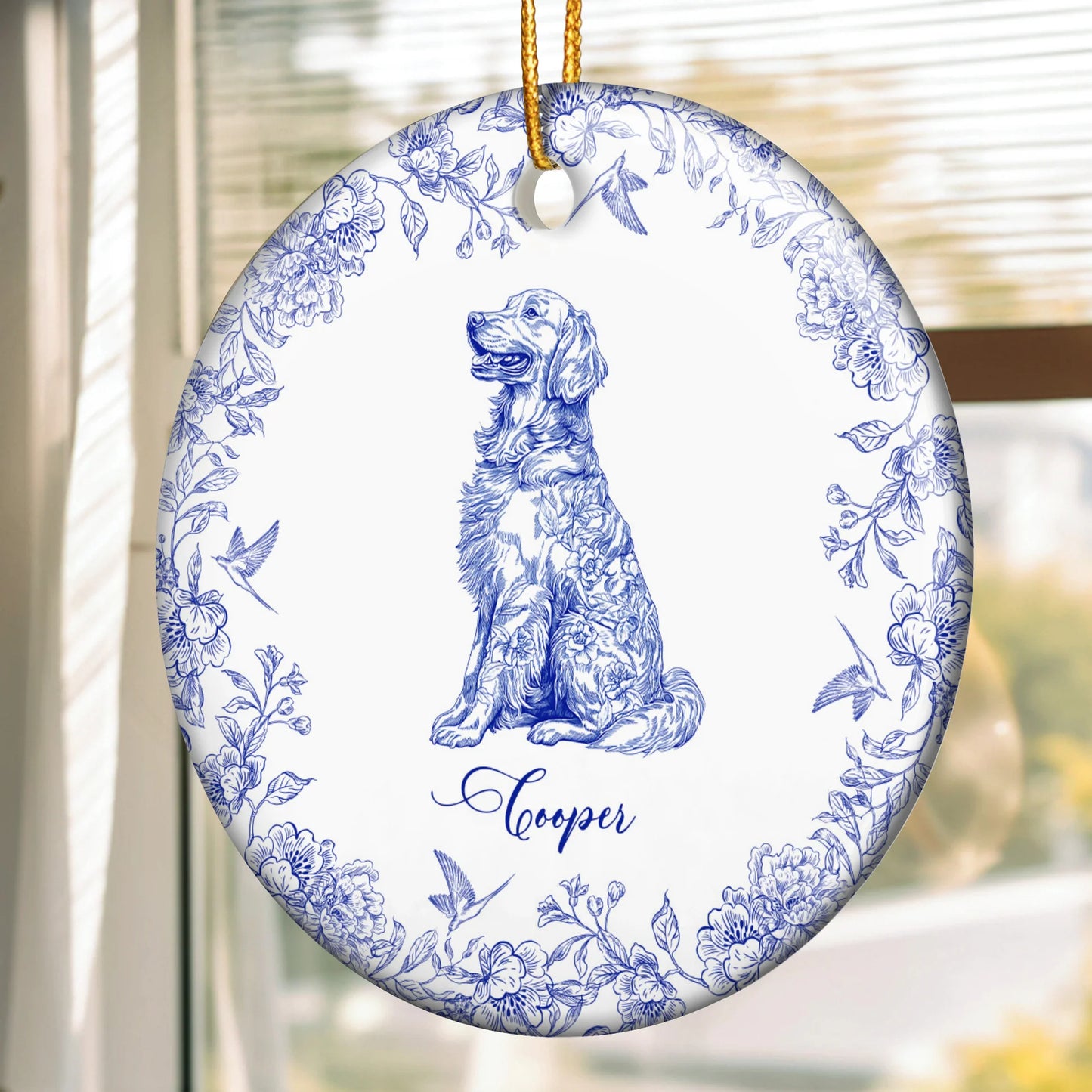 Personalisierter Weihnachtsschmuck – Hundeliebhaber – Toile de Jouy im französischen Stil