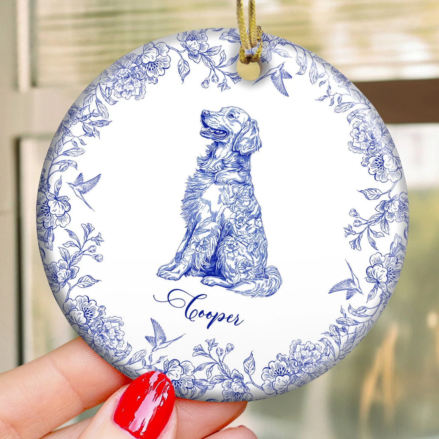 Personalisierter Weihnachtsschmuck – Hundeliebhaber – Toile de Jouy im französischen Stil