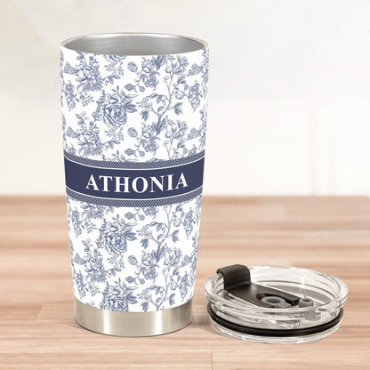 Personalisierter Thermobecher – Blumen-Toile de Jouy im französischen Stil