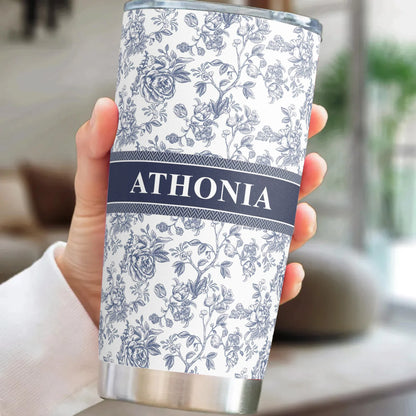 Personalisierter Thermobecher – Blumen-Toile de Jouy im französischen Stil