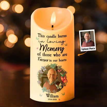 Personalisierte flammenlose LED-Kerze – Dieses Licht brennt in liebevollem Gedenken